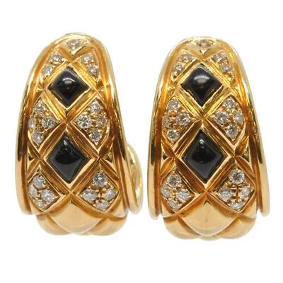 PENDIENTES ARO ACOLCHADOS MODERNISTAS VINTAGE CHAUMET PARÍS ORO 18K DIAMANTES Y ÓNIX Foto 1 de 4