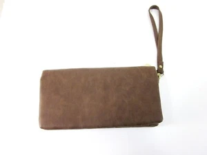 HDE WOMENS Z102 LEATHER MULTI FUNCTION ZIPPERED WRISTLET CLUTCH WALLET,BROWN,NEW - Picture 1 of 6