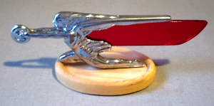 1939/40 PACKARD GODDESS OF SPEED FLYING LADY HOOD ORNAMENT W RED INSERT-10" - Picture 1 of 12