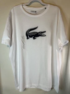 T-shirt homme Lacoste Sport col ras du cou ultra sec blanc noir logo taille 3XL neuf - Photo 1/12