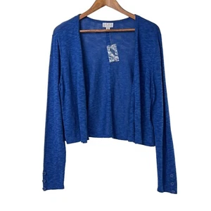 Joan Rivers Open Front Blue Marled Knit Button Sleeve Cardigan Size Large NWOT - Picture 1 of 10