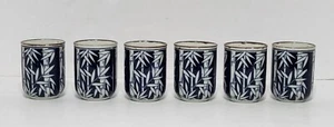 Set of 6 Blue & White Takahashi Japan Stoneware Tea Cups Bamboo Print, Sake - Picture 1 of 9