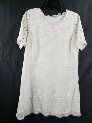Isaac Mizrahi Live! Women's White Mixed Lace Fit and Flare Dress Size Large  - Image 1 of 4