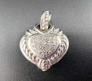JUDITH RIPKA STERLING SILVER 925 PAVE CLEAR CZ PUFFY HEART ENHANCER PENDANT - Picture 1 of 5