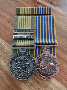 National Emergency + National Medal Bushfires, Vic Fires | Court Mounted + Bar | - Bild 1 von 3