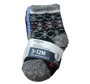 OshKosh BGosh Boy Crew Socks 3-Pack Navy Gray Red Size 3-12 Months 2-4 Years NWT - Picture 1 of 3