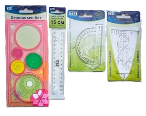 Lineal 15 cm Winkelmesser Parabel Geodreieck Spirograph Set Schablonen Geometrie - Bild 1 von 5