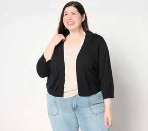 Cárdigan Suéter Denim & Co Beach Slub-Knit Mangas 3/4 Encogido - Para Mujer 1X - Negro - Imagen 1 de 1
