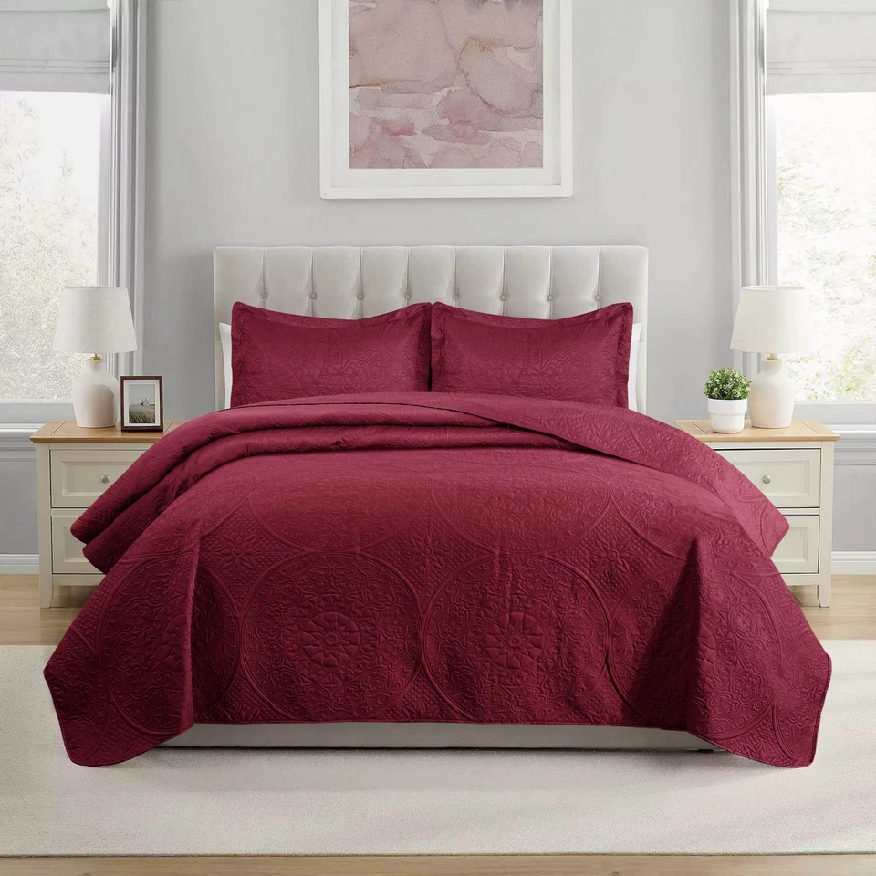 Luxury Bedspread Bedding Set 3 Piece Quilted Coverlet Bed Throw Queen King Size - Image 1 of 1