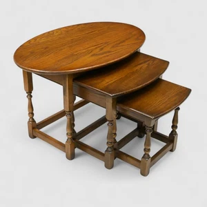 Old Charm Oval Nest of Tables in Light Oak Model 1990 VGC FREE UK Delivery - Picture 1 of 24