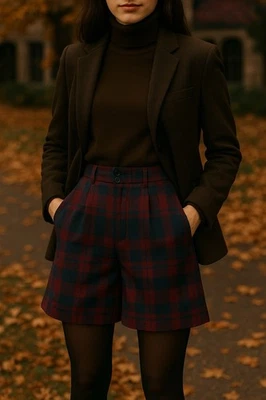 Pantalones Cortos De Colección Giorgio Sant Angelo Lana A Cuadros 8 Dark Academia Preppy Otoño Retro Foto 1 de 4