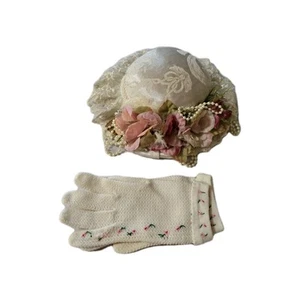 Sombrero y guantes de lujo vintage para niñas fiesta del té encaje Victoria's Garden - Imagen 1 de 8