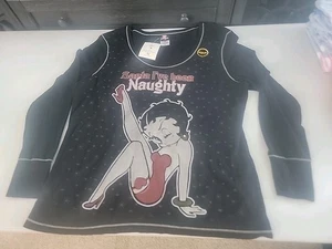 Betty Boop "Santa I've Been Naughty" Junior Plus 4XL (28W) schwarz Thermohemd - Bild 1 von 9
