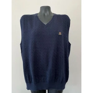 VTG Tommy Hilfiger Sweater Vest Sz L Navy Blue Cable Knit Cotton Preppy 90s  - Picture 1 of 4