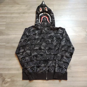 BAPE ABC GRAY Color Camo Shark Full Zip Hoodie Black Mens XL Text Wrap Street - Picture 1 of 15