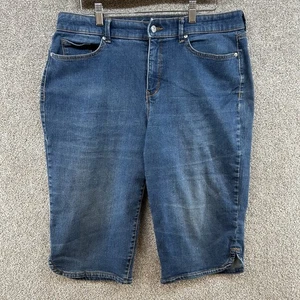Gloria Vanderbilt Women's Jean Shorts Size 14 Blue Denim High Rise Distressed - Picture 1 of 12