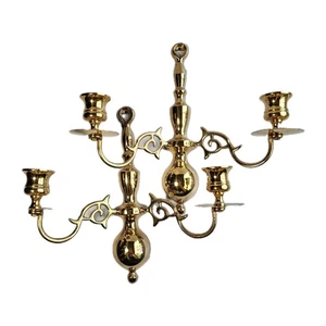 Vintage Candle Sconce Solid Brass Double Arm Wall Mount Candelabra Set of 2 - Picture 1 of 16