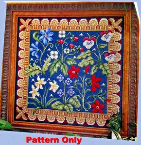 Mittelalter Frühling Wildblumen Fleur-de-lis Bordüre KREUZSTICHMUSTER - Bild 1 von 7