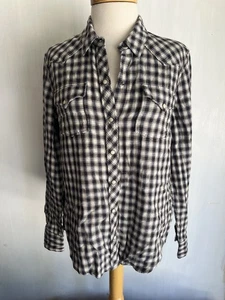 LUCKY BRAND Women’s "Live in Love" Boyfriend Flannel Button-Up Shirt Size Large - Picture 1 of 6