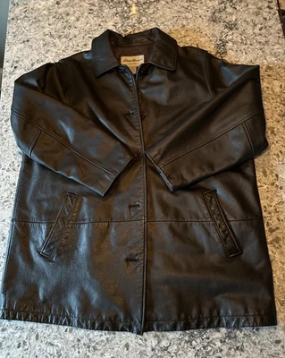 Abrigo de cuero vintage Eddie Bauer abrigo de coche para mujer 2X marrón chocolate era Y2K Foto 1 de 4