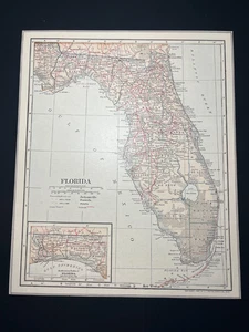 1908 FLORIDA State Map by LL Poates fm 1912 New Ency World Atlas SEE DESCRIP - Picture 1 of 5