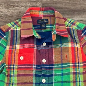 POLO Ralph Lauren Boy's Plaid Pocket Cotton Shirt Multicolor Flannel Size 12 - Picture 1 of 4