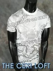 Mens Extended T-Shirt WHITE CHROME FOIL CHAINS Raised Eagle Main Print Hip Hop - Picture 1 of 2