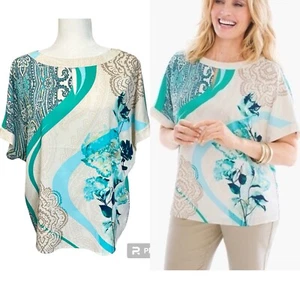 Chico's Blouse Womens Size 0 (S) Multicolor Floral Paisley Shirt Colorful Dolman - Picture 1 of 12