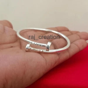 925 Sterling Silver Bangle Adjustable Bangle, Thick West Indian Bangles Solid Si - Picture 1 of 2