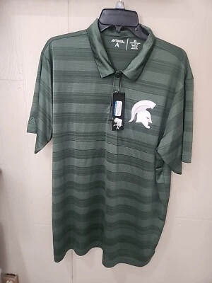 Michigan State Spartans Polo Shirt Men’s Extra Large Green Striped Antigua New - Image 1 of 4