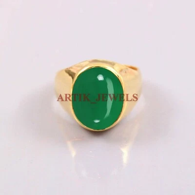 Anillo De Hombre De Plata De Ley 925 Con Ónix Verde Natural Y Baño De Oro 4758 - Imagen 1 de 4