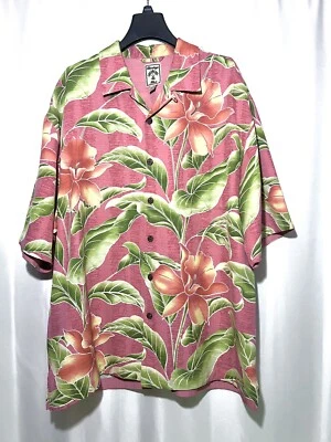 Montego Mon Men’s 100% Silk Hawaiin tropical Aloha Shirt Orange Floral print L - Image 1 of 4