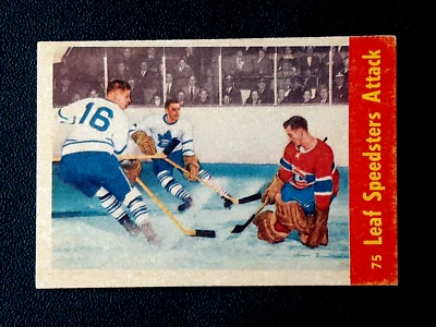 LEAF SPEEDSTERS ATTACK (JACQUES PLANTE) 1955-56 PARKHURST 55-56 #75 EX+ 70703 Foto 1 de 2