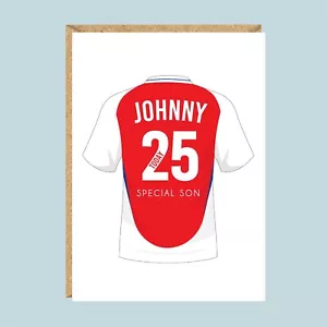 Große personalisierte Fußball Geburtstagskarte A5, Arsenal Farben, jedes Alter/jede Beziehung - Bild 1 von 2