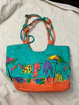 Bolso de Playa Sally Huss Sun N Sand Bolso de Lona Verde con Paraguas Corazón Dije Foto 1 de 4