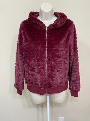 Chaqueta polar con capucha y cremallera completa manga larga borgoña casi famosa para mujer s M Foto 1 de 4