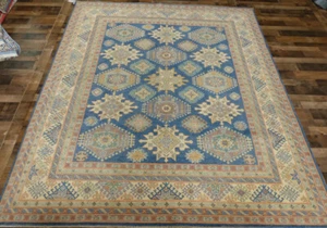 8'x10' New Fine Blue Pakistani Geometric Kazak hand knotted wool Tribal area rug - Picture 1 of 10