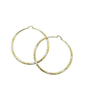 18k Layered Real Gold Filled Round 2 Tones Hoop Earring 60mm - Picture 1 of 4