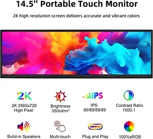 14.5'' Gaming Display Portable LCD Touch Screen Monitor 2K 2560x720 HDMI USB C - Picture 1 of 11