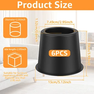 6 Pcs Bed Risers Antislip Round Furniture Risers Sturdy Bed Lifts Risers leDrR+ - Picture 1 of 11
