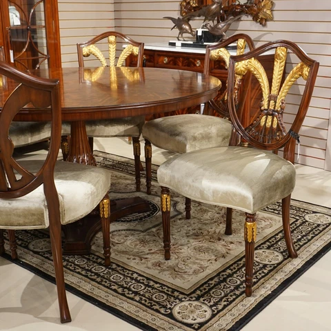 Set of 6 mahogany traditional featherback dining chairs with gold leaf details Cover