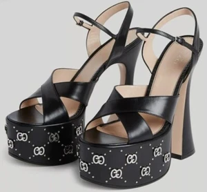 Gucci GG Embellished Platform High Heel Janaya Sandals - 8.5 US / 38.5 EU – NEW - Picture 1 of 15