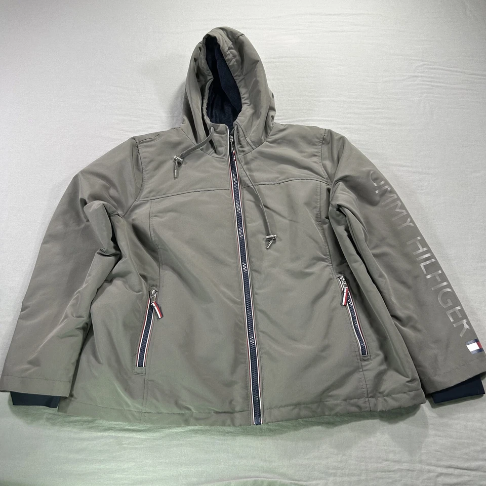 Tommy Hilfiger Chaqueta Mujer 2XL XXL Gris Forrado de Vellón Con Capucha Softshell Abrigo Foto 1 de 4