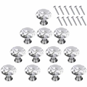 12Pcs Crystal Glass Cabinet Dresser Knobs 30mm Clear Drawer Door Pull Handles US - Picture 1 of 12