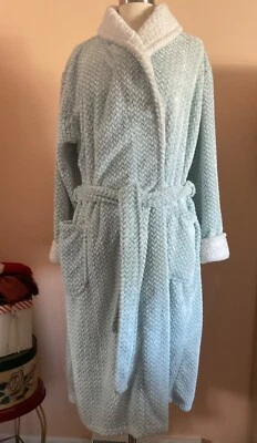 SAKS FIVE AVE. BATA DE PELUCHE BTK PARA MUJER SIN ETIQUETA DE TALLA AQUA Y ESPIGA BLANCA Foto 1 de 4