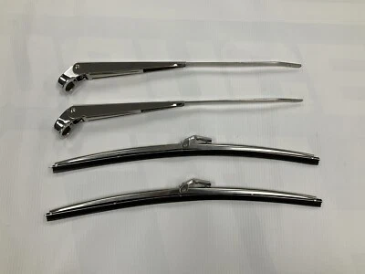 1967-72  Chevy Truck Polished Stainless Windshield Wiper Arms & Blades Kit Set - Image 1 of 4
