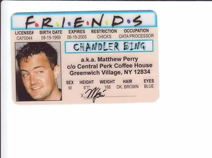 Matthew Perry / Chandler Bing of FRIENDS tv show id card Drivers License - Picture 1 of 1