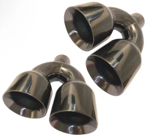 Pair Quad Angle Cut 4" Out Exhaust Tips 3" Inlet Double Wall 304 Stainless Steel - Picture 1 of 8