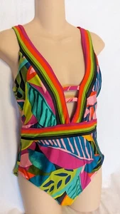 Trina Turk Damen Standard Rainforest Ausschnitt hohes Bein Einteiler Badeanzug Gr. 10 Neu - Bild 1 von 5