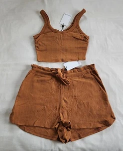 Vitamin A Ladies Thalia Chai Organic Rib Crop Top + Shorts Set Size S New - Picture 1 of 11